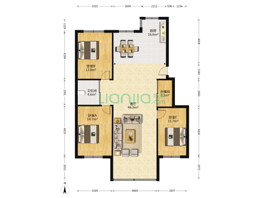 厚德广厦 3室1厅1卫 139平方