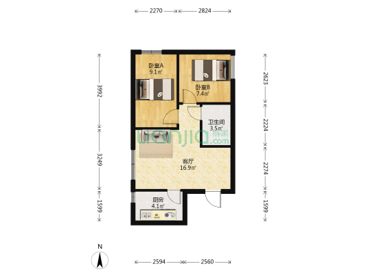 双华时代 2室1厅1卫 56平方