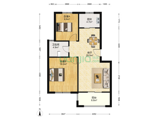 云龙谷 2室1厅1卫 85平方