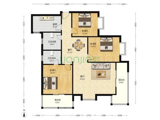 西北灯具公司商住楼 3室2厅2卫 153平方