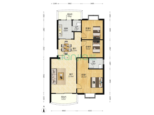 富和新城 3室2厅2卫 113平方