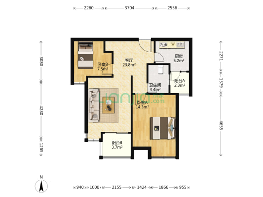 馨佳园(韶山路245弄) 2室1厅1卫 75平方
