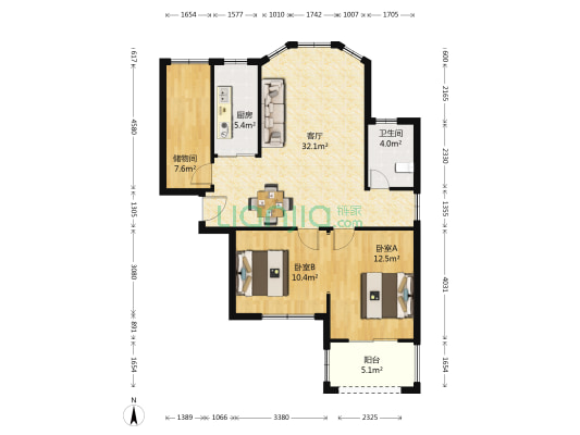 诚河新旅城七区 2室1厅1卫 94平方
