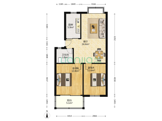 杭钢西苑 2室1厅1卫 76平方