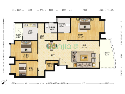 金沙顺苑 3室1厅2卫 132平方