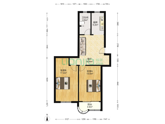 花苑村丁香园 2室1厅1卫 77平方
