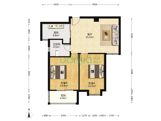 东方希尔顿 2室1厅1卫 97平方