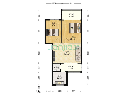 诗书路34号 2室1厅1卫 51平方