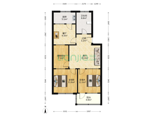 三建公司家属院 2室2厅1卫 82平方