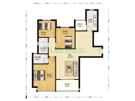 恒大雅苑 3室1厅2卫 121平方