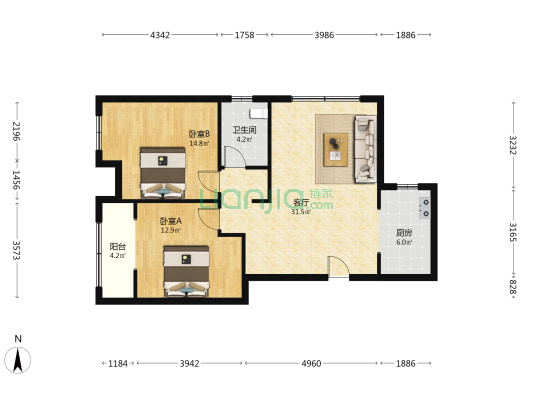 华港世纪城 2室1厅1卫 103平方