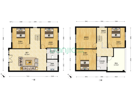 旌美小区 4室1厅2卫 162平方