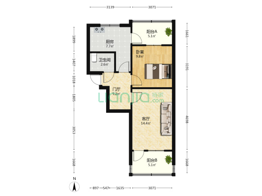 利民社区二号院 1室1厅1卫 50平方