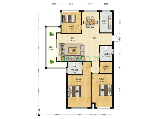 佳美雅苑 3室1厅2卫 131平方