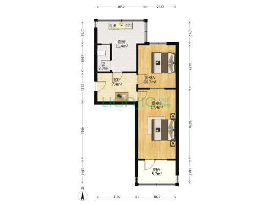 钢圈厂宿舍 2室1厅1卫 58平方