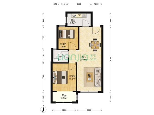 海峰 2室1厅1卫 83平方
