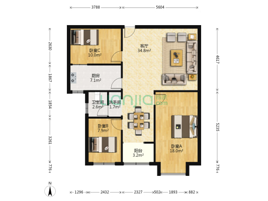 亮辉大厦 3室1厅2卫 104平方