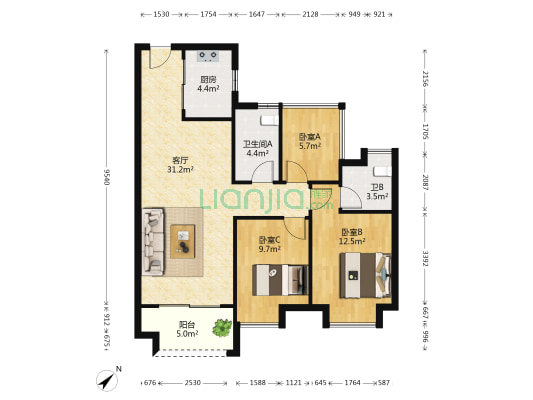 花曼沁园 3室1厅2卫 92平方