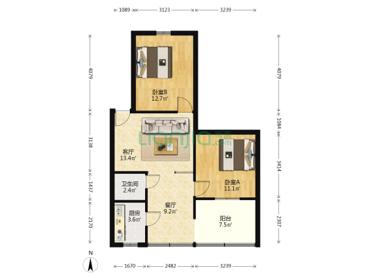 小北街121号 2室2厅1卫 62平方