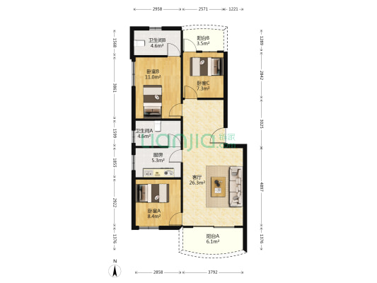 明霞苑 3室1厅2卫 93平方