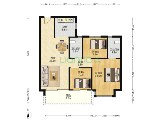 碧桂园凤城北苑西区 3室1厅2卫 104平方