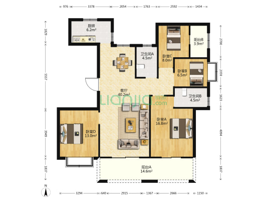 中天景悦府 4室1厅2卫 141平方
