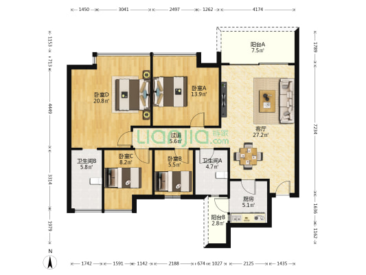 富业苑云岭雅筑 4室1厅2卫 125平方