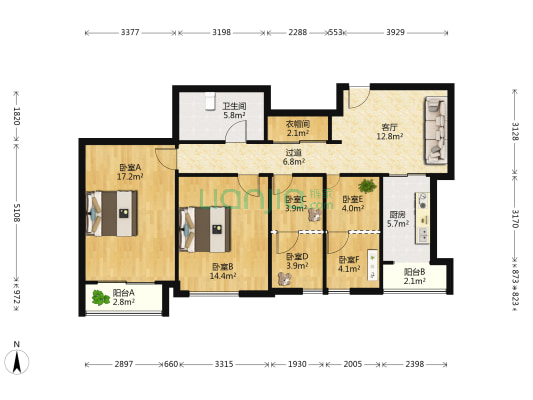 汇通大厦 6室1厅1卫 121平方