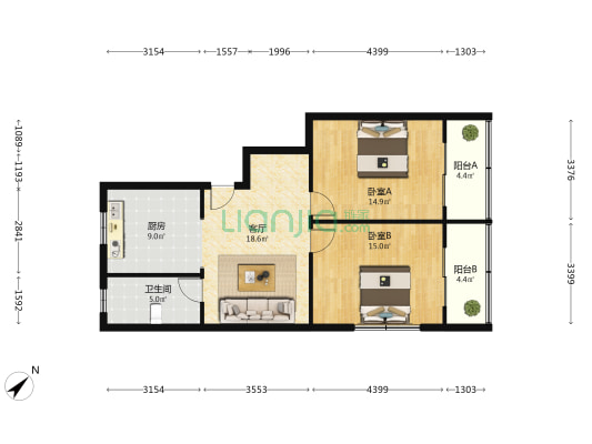 友谊中路 2室1厅1卫 91平方