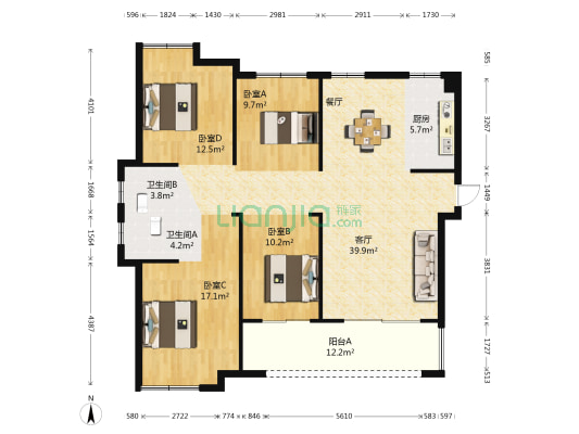 福州院子B区 4室1厅2卫 127平方