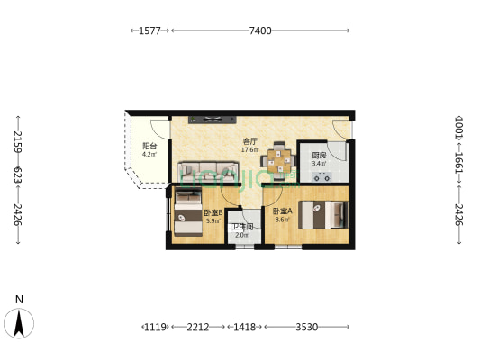 翠明珠山庄 2室1厅1卫 43平方