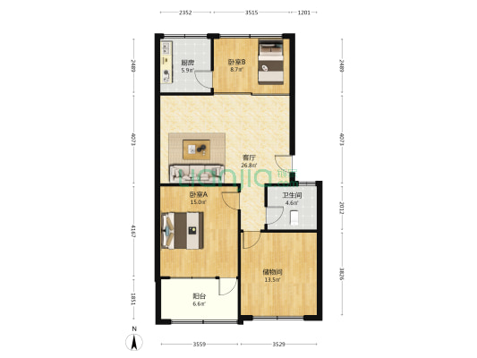 阳光花园东区南 2室1厅1卫 103平方