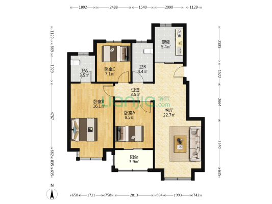 吉安君庭 3室1厅2卫 101平方