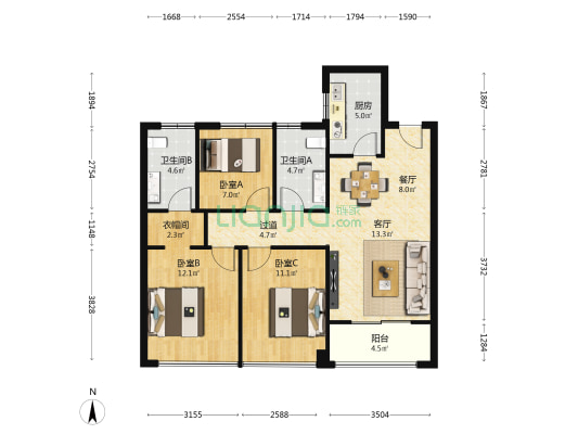 上林艺境 3室2厅2卫 110平方