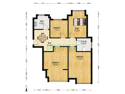 新南环新村五组团 1室1厅1卫 107平方