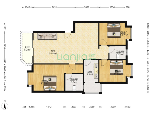 新新家园 3室1厅2卫 113平方