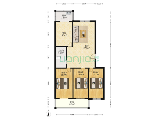 万福家园 3室2厅1卫 104平方