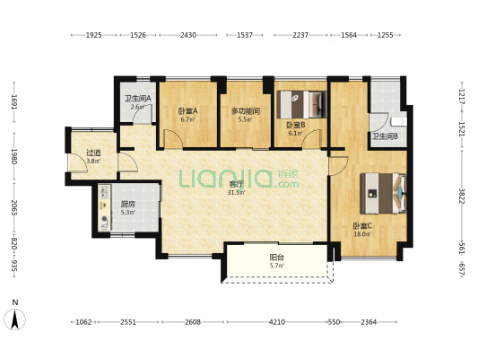 佳兆业凤鸣山 4室1厅2卫 107平方