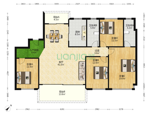 碧桂园-十里银滩-伴海云山 4室1厅2卫 181平方