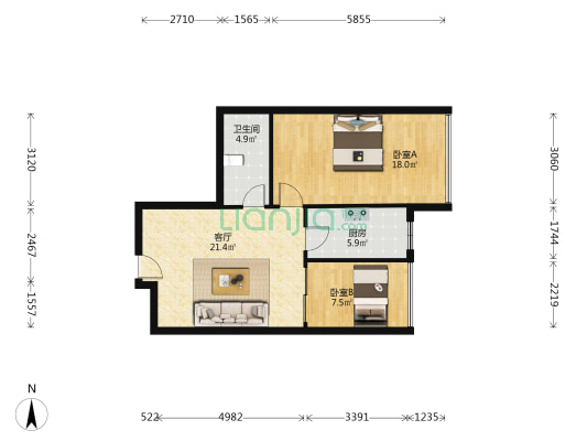 盛贸华府（皋兰路） 2室1厅1卫 81平方