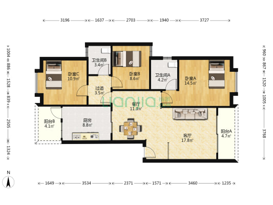 喜盈轩 3室2厅2卫 104平方