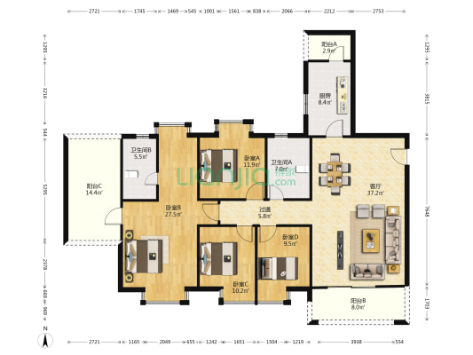 新昌御园 4室1厅2卫 158平方