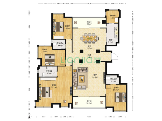 央央春天 4室2厅3卫 226平方