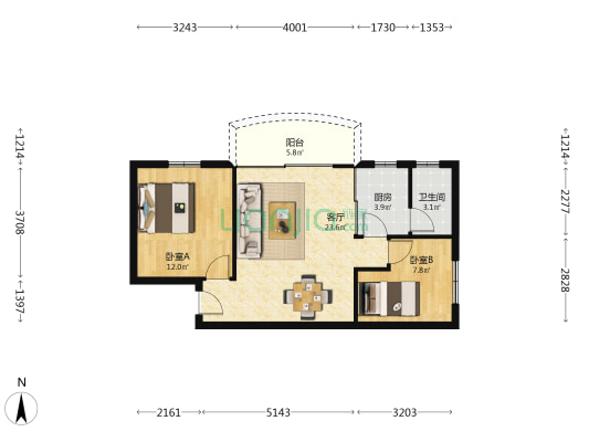 光机电研究所 2室1厅1卫 69平方