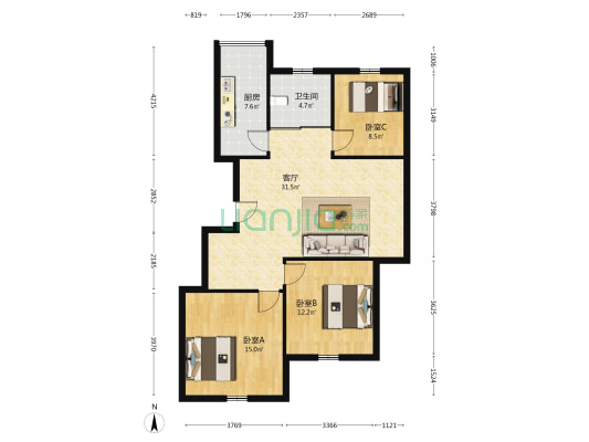 江山逸景 3室1厅1卫 140平方