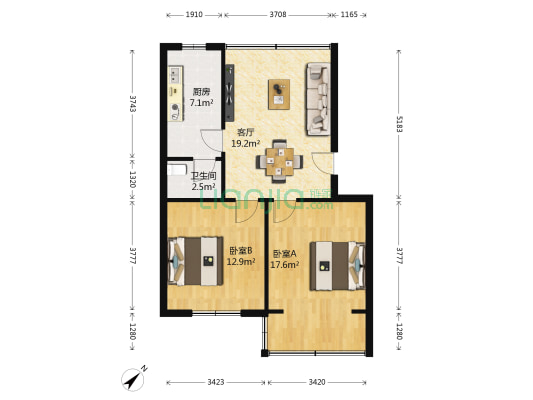 联合花园 2室1厅1卫 76平方