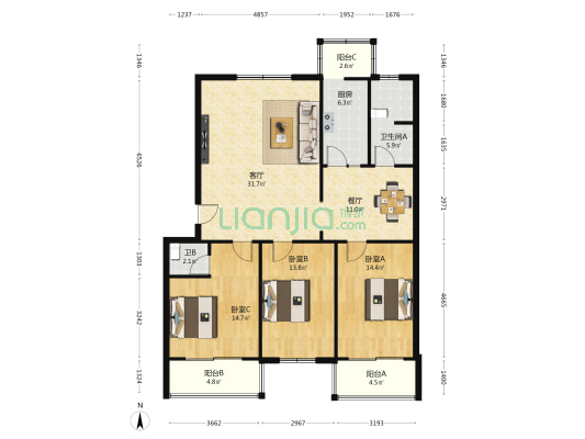 麗泰花园 3室2厅2卫 161平方