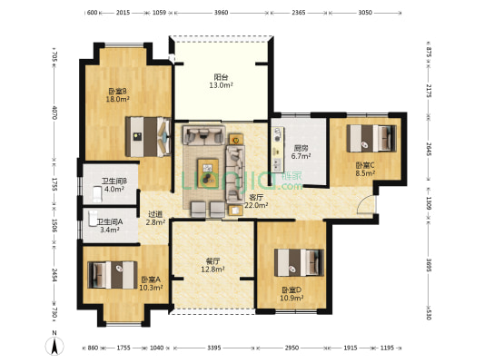 龙光城北二期 4室2厅2卫 115平方