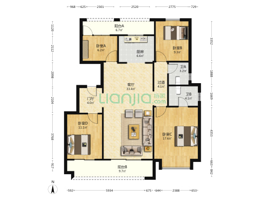 高明中梁首府 4室1厅2卫 138平方