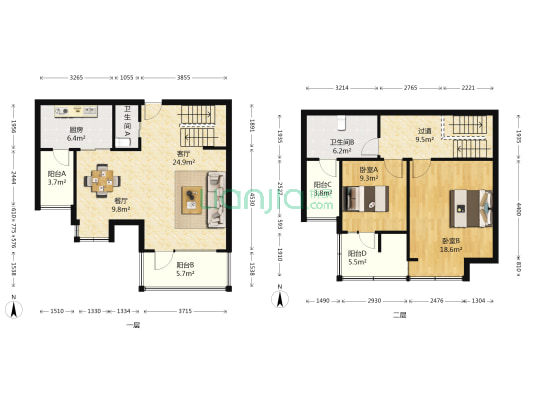 金地格林郡 2室2厅2卫 114平方